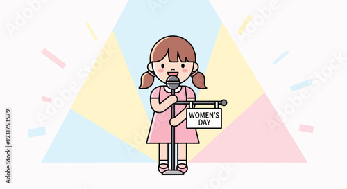 Womens Day Girl Speaking for Empowerment with Microphone