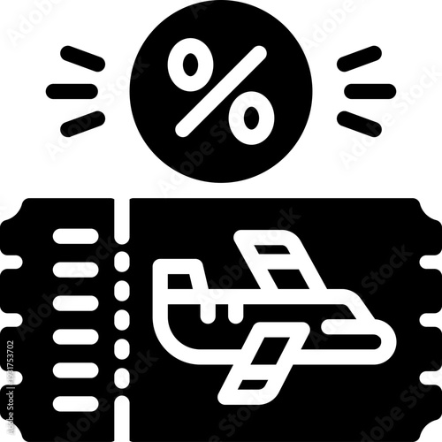 discount ticket glyph icon. Strong and solid vector icon for websites, mobile interfaces, presentations, and visual branding. High quality and easy to edit.