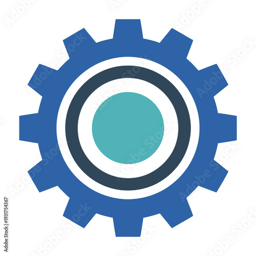Modern interlocking gear graphic design with vibrant blue and teal circular elements symbolizing innovation and seamless integration in mechanical systems