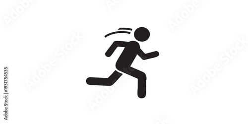 Single black and white running person icon, flat solid vector illustration, minimal design, centered composition, isolated on white background, clean simple style.