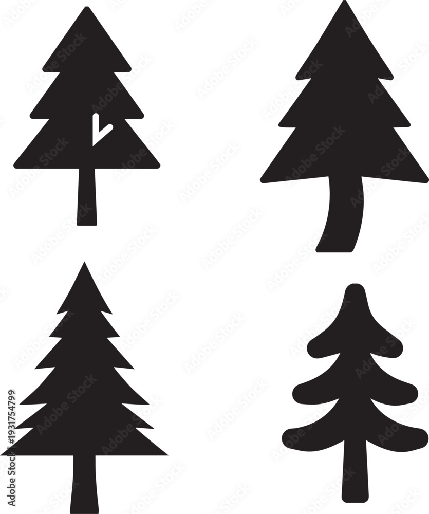 Obraz premium ,“Premium Black Tree Silhouette Collection – Realistic Nature Vector Set Isolated on White Background”