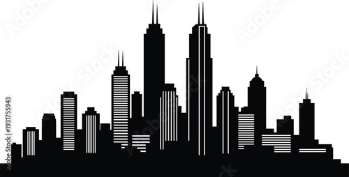 Modern City Skyline Silhouette with Skyscrapers and Urban Buildings Isolated on White Background Vector Illustration for Architecture Design Projects