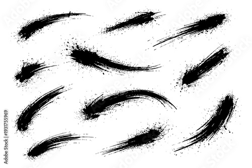 Dynamic black ink brush strokes on white background.
