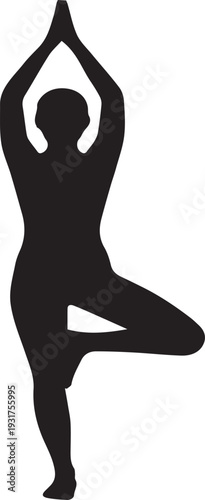 Symmetrical Yoga Tree Pose Mindfulness Person Silhouettes