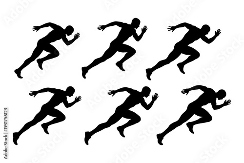 Silhouettes of male runners sprinting at full speed.