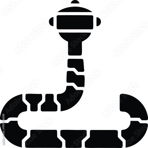 Black and white abstract of a fire hydrant with segmented lines and geometric shapes