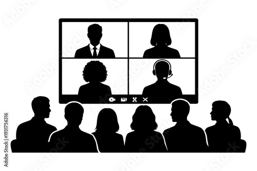 Virtual meeting with diverse teams and audience watching.