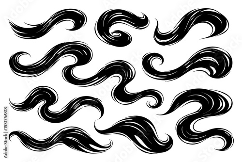 Abstract black hair swirls and waves pattern design.