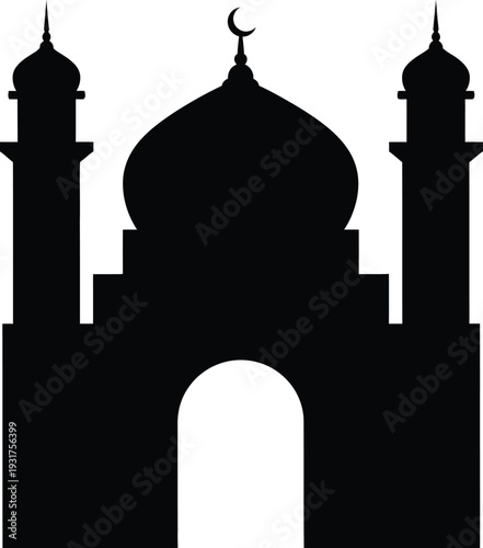 Taj Mahal silhouette vector illustration with architectural dome and skyline background