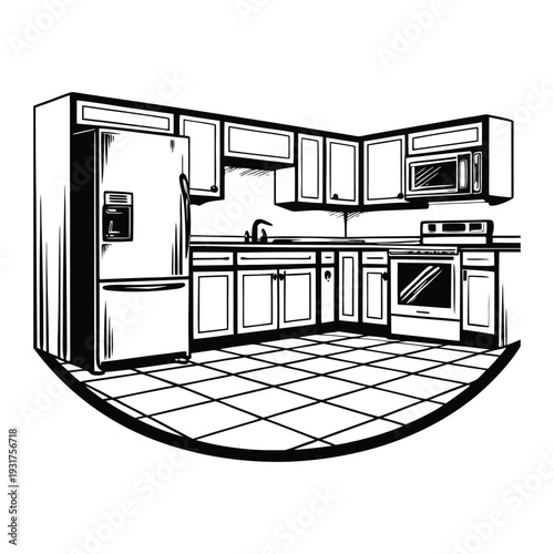 A cozy kitchen theme with warm wooden cabinets, marble countertops, hanging lights, and fresh herbs on shelves, blending comfort and style in a welcoming cooking space.
