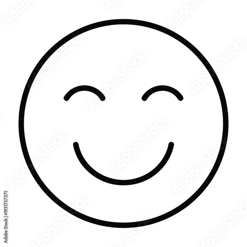 Smiling face illustration with closed eyes and subtle curves in minimalist black and white style