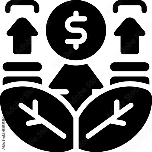 money growth glyph icon. Strong and solid vector icon for websites, mobile interfaces, presentations, and visual branding. High quality and easy to edit.