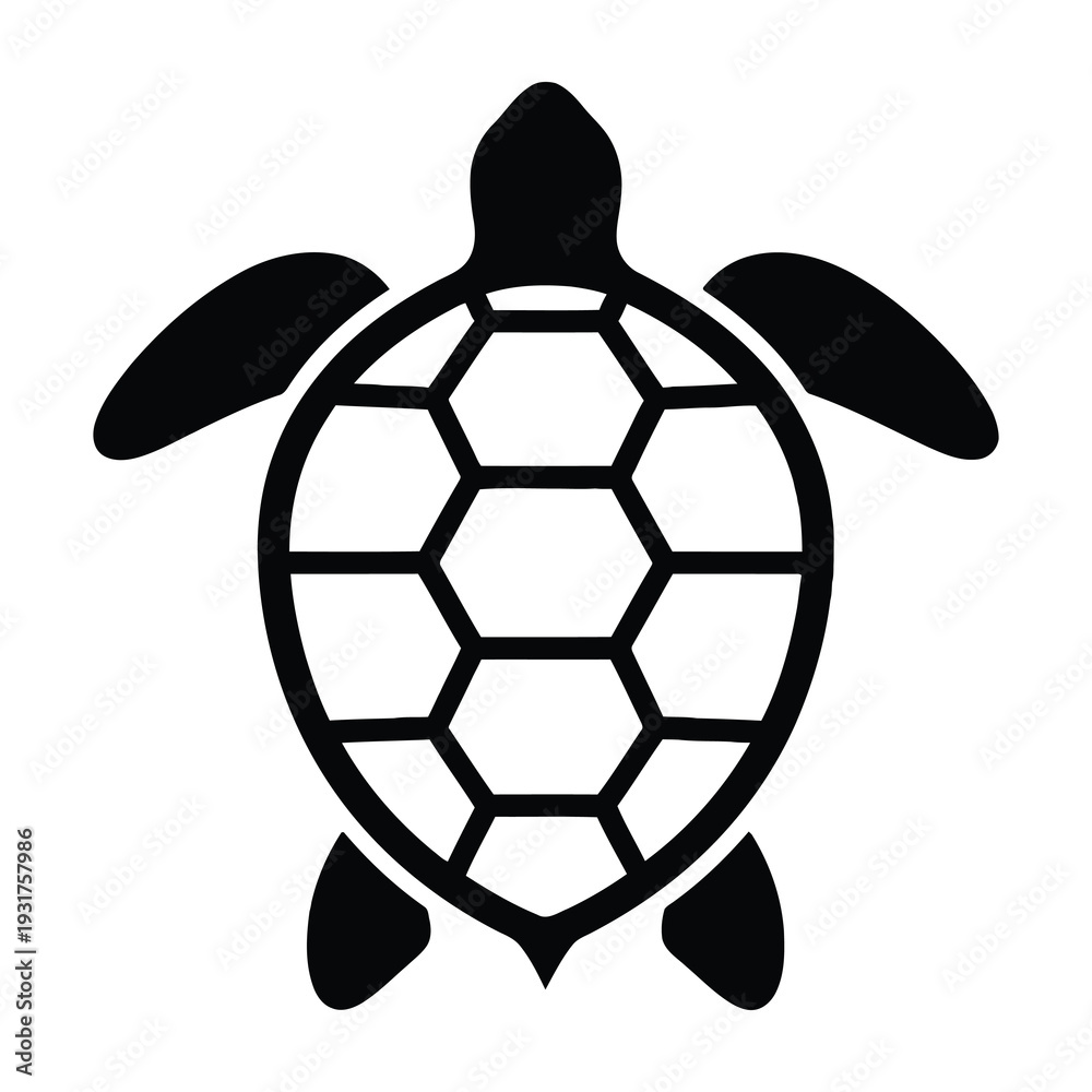 Obraz premium Silhouette of a sea turtle with detailed shell pattern isolated on a clean white background minimalist design