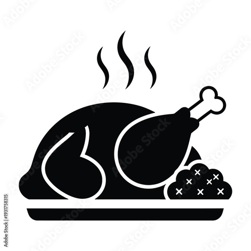Roasted turkey served on a platter with steam rising symbolizing celebration and festive dining black and white minimalist style
