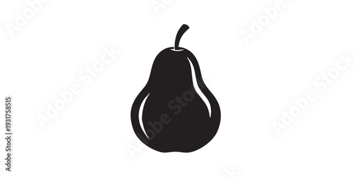 Single black and white pear fruit icon, flat solid vector illustration, minimal design, centered composition, isolated on white background, clean simple style.