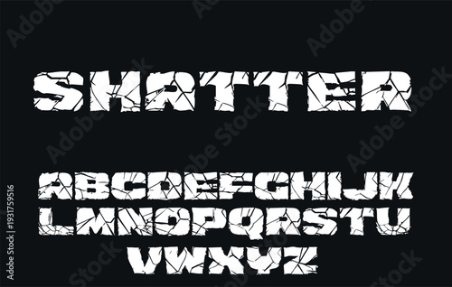 Shattered Font - Broken Cracked Alphabet on Black Background