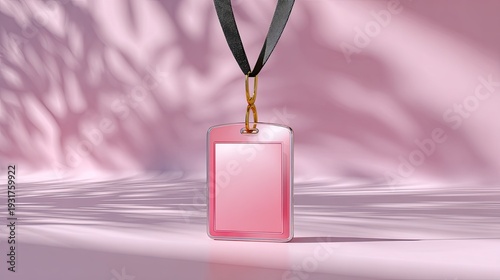 Elegant pink identification badge on a sleek background with soft shadows creating a sophisticated and modern ambiance for various creative projects