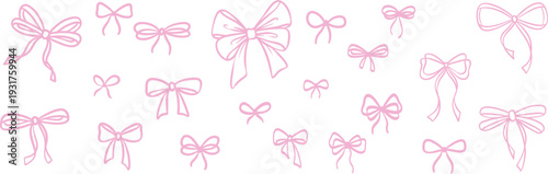 Cute pink ribbon and bow clip art vector hand drawn illustration set