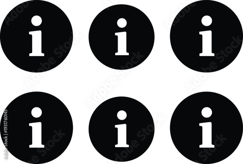 Information icon set, info symbol in circle, help support and FAQ button collection, black solid vector