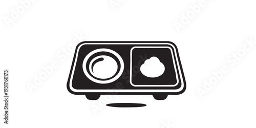 Single black and white sushi sauce tray icon, flat solid vector illustration, minimal design, centered composition, isolated on white background, clean simple style.