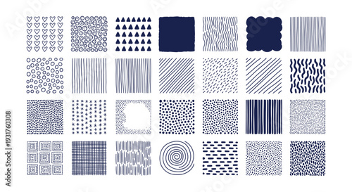 Traditional Blue Japanese Oriental Patterns and Symbols Collection with Fans Clouds and Blossoms