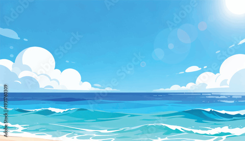 Ocean Horizon Landscape with Blue Water and Sunny Sky
