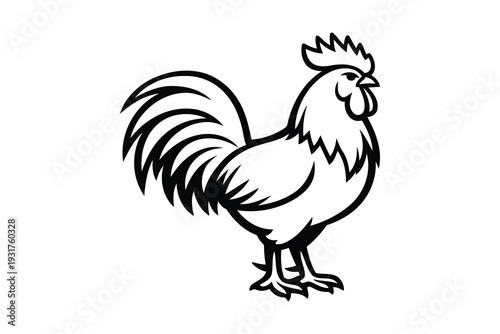 A classic illustration of a rooster standing on a plain background