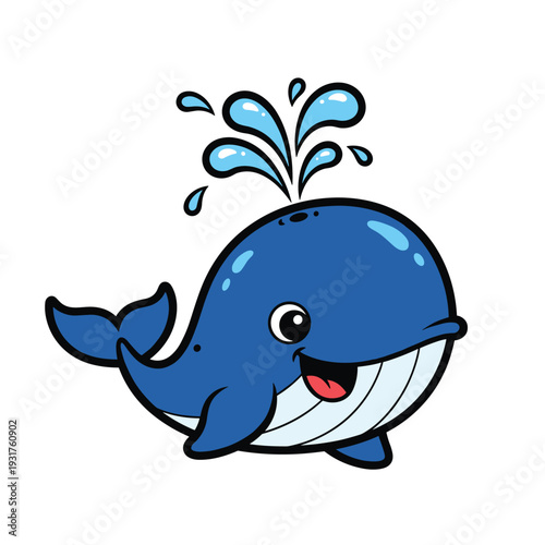 Cartoon Whale Spouting Water.