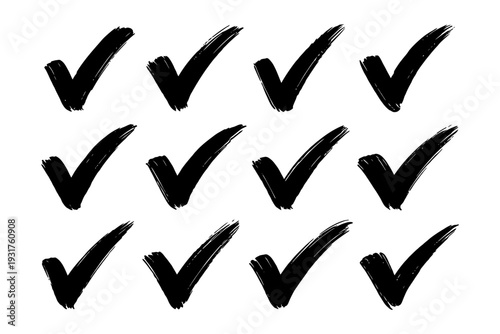 Grid of black brushstroke check marks on white background.