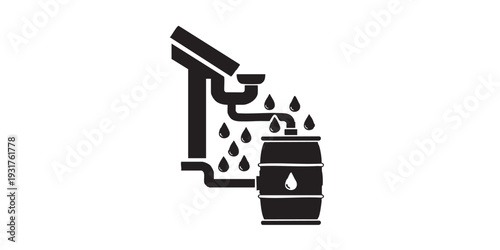 Rainwater collection icon, minimal flat vector design, black and white only, simple silhouette style, clean outline, isolated on white background, stock illustration.