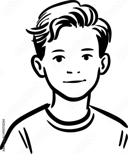 A Boy Character Black and White Avatar Illustration in Minimal Line Art Style Design