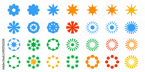 Collection of colorful starburst and floral like geometric designs