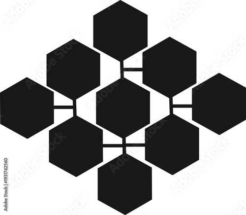 Abstract black hexagon network silhouette vector illustration representing connected data nodes digital technology infrastructure honeycomb pattern structure geometric blockchain communication and  
