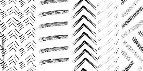 Abstract black brushstrokes create a textured patterned background