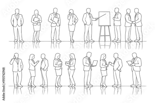Illustrations of people in various social and professional interactions along a timeline