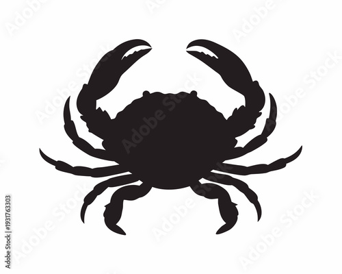 Bold black crab silhouette with raised claws on transparent background
