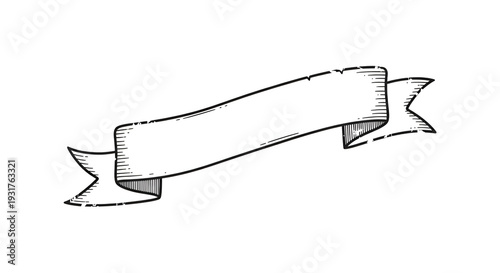 White Ribbon Banner with Textured Details on Black Background