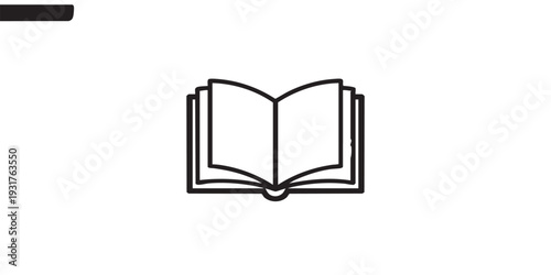 Single black and white open book icon, flat solid vector illustration, minimal design, centered composition, isolated on white background, clean simple style.