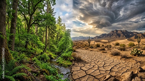 Forest meets desert landscape contrast