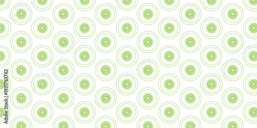 Fresh green abstract circles create a vibrant, modern seamless pattern, reminiscent of sliced kiwi fruit, perfect for backgrounds, textiles, and contemporary graphic designs