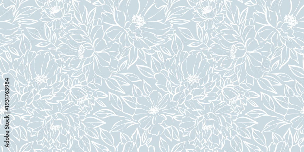 Fototapeta premium Light blue elegant floral pattern, seamless vector floral peony botanical background