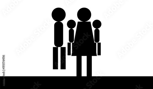 Family illustration of mother and children standing together in a simple graphic representation