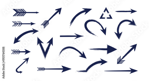 Distressed Grunge Hand-Drawn Arrows Vector Collection Brush Stroke Sketchy Directional Design Elements