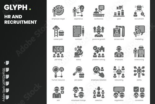 HR and Recruitment Icon pack for your website, mobile, presentation, and logo design. HR and Recruitment Icon outline design. Vector graphics illustration and editable stroke.