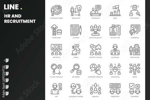 HR and Recruitment Icon pack for your website, mobile, presentation, and logo design. HR and Recruitment Icon solid design. Vector graphics illustration and editable stroke.