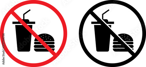 No food or drink allowed signs with red and black circles
