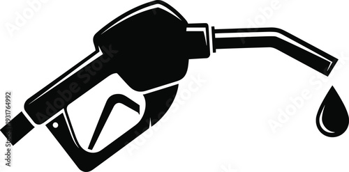 Black flat vector icon of a fuel pump nozzle with a gasoline drop representing gas station service oil industry energy and automotive refueling