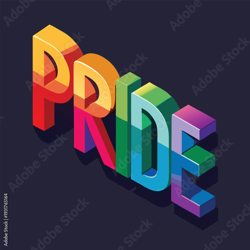 Isometric depiction of the word pride utilizing the colors of the rainbow pride flag high quality