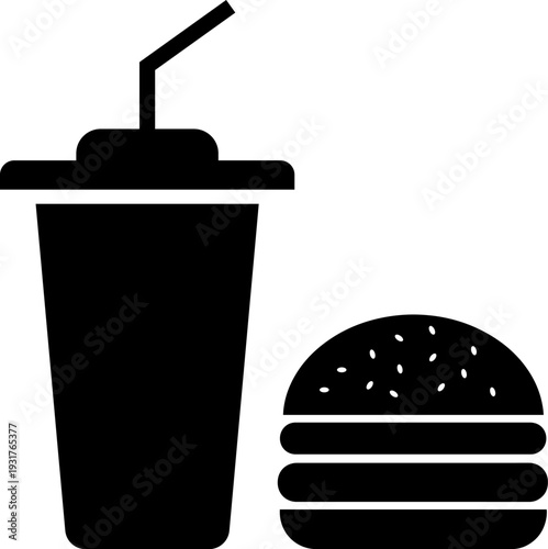 Black silhouette of fast food cup and burger