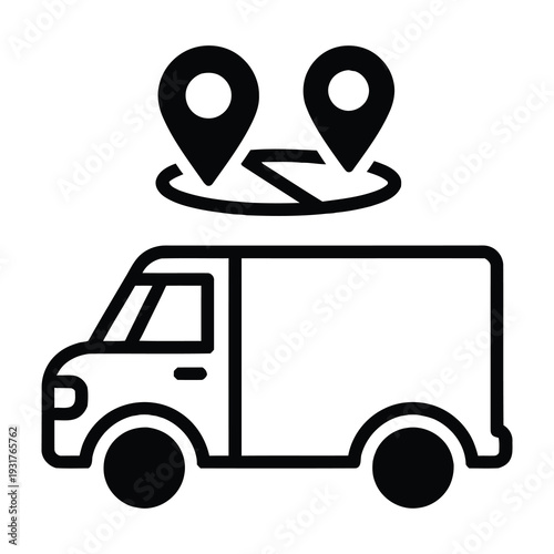 Delivery truck with navigation route markers showing logistics path